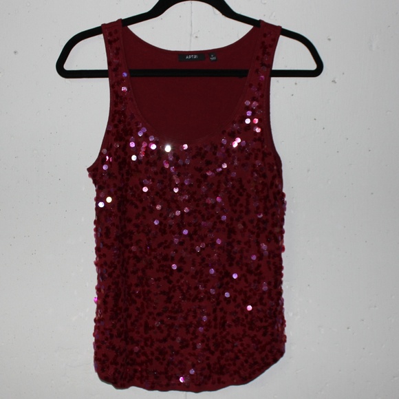 Apt. 9 Cranberry Red Sequin Top - Picture 5 of 6